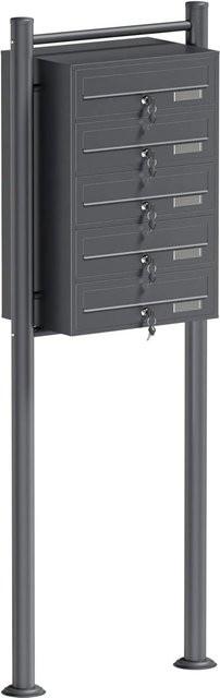 Wiltec Briefkastenanlage mit 5 Briefkästen in Anthrazit, H x B x T: 1500 x 556 x 270 mm - Bild 1