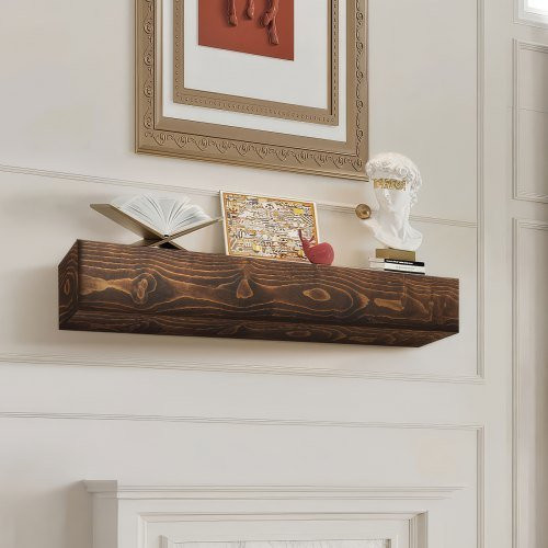 VEVOR Kaminsims aus Weißkieferholz in Naturbraun, schwebendes Bauernhausregal zur Wandmontage, B/T/H: 213,4 x 20,3 x 15,2 cm - Bild 1