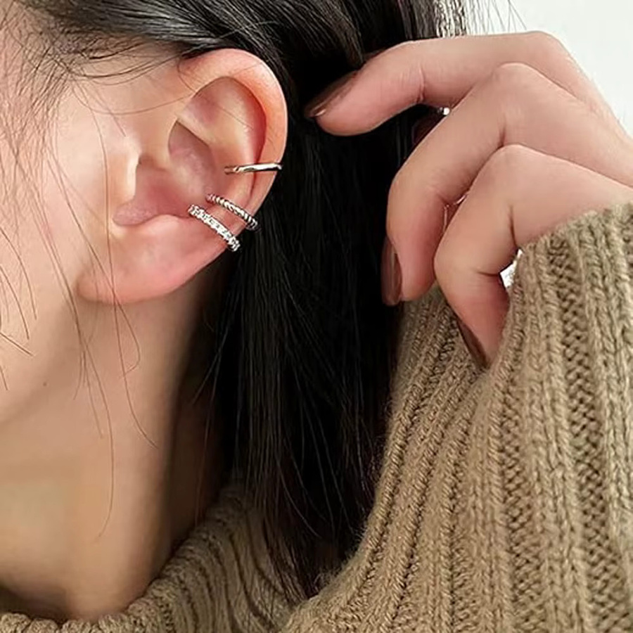 duobeiduo 3er-Set Ohrklemmen Creolen, 925 Silber, Zirkonia, Damen - Bild 3