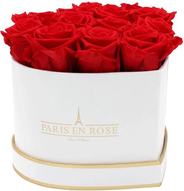 PARIS EN ROSE Rosenbox Herz in Weiß-Gold mit 13 roten Rosen - Bild 1