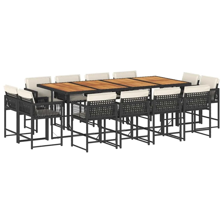 vidaXL 13-teilige Garten-Essgruppe aus PE-Rattan mit Kissen und Akazienholz in Schwarz - Bild 2