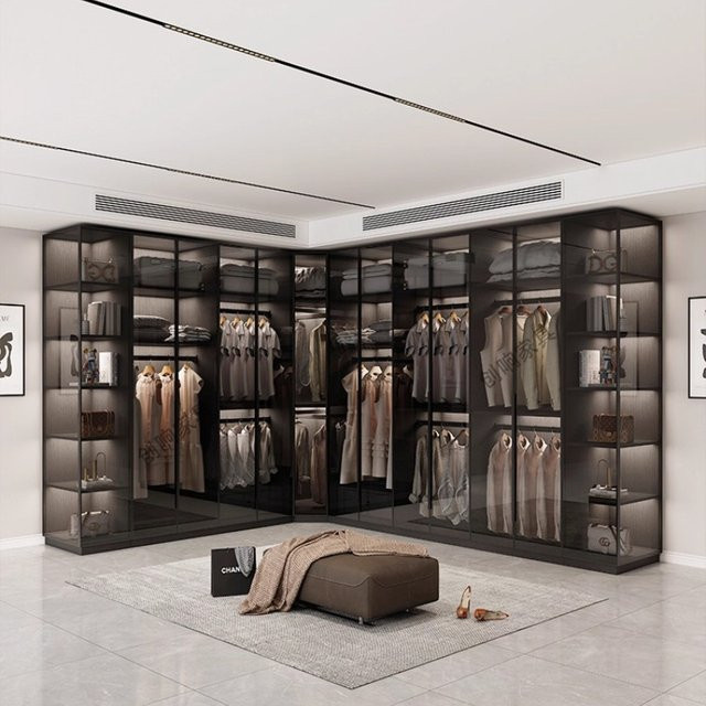 OMGD Kombinations-Kleiderschrank in Schwarz mit Glastüren, integrierter Beleuchtung und Kleiderstange, modern und glänzend, H x B x T: 200 x 60 x 60 cm - Bild 1