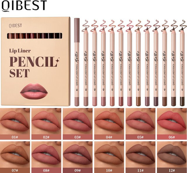 QIBEST Lippenstift und Lipliner Set, 12 Farben, Matte, Wasserdicht - Bild 1