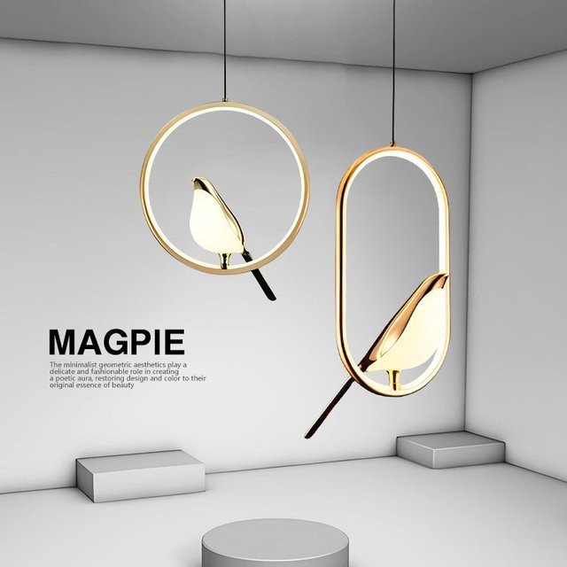 Vikotou LED-Pendelleuchte in Gold/Messing, moderne Elster-Vogel-Hängeleuchte für Esszimmer und Schlafzimmer, verstellbar, Metall - Bild 1