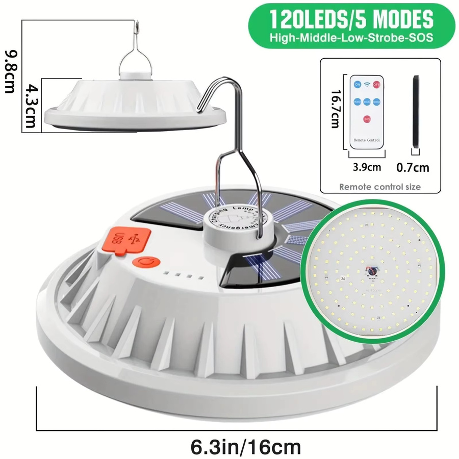 XIWANGFIRE Tragbare Solar-Campingleuchte in Weiß mit Haken, Powerbank-Funktion und 5 Modi für Innen- und Außenbereich - Bild 6