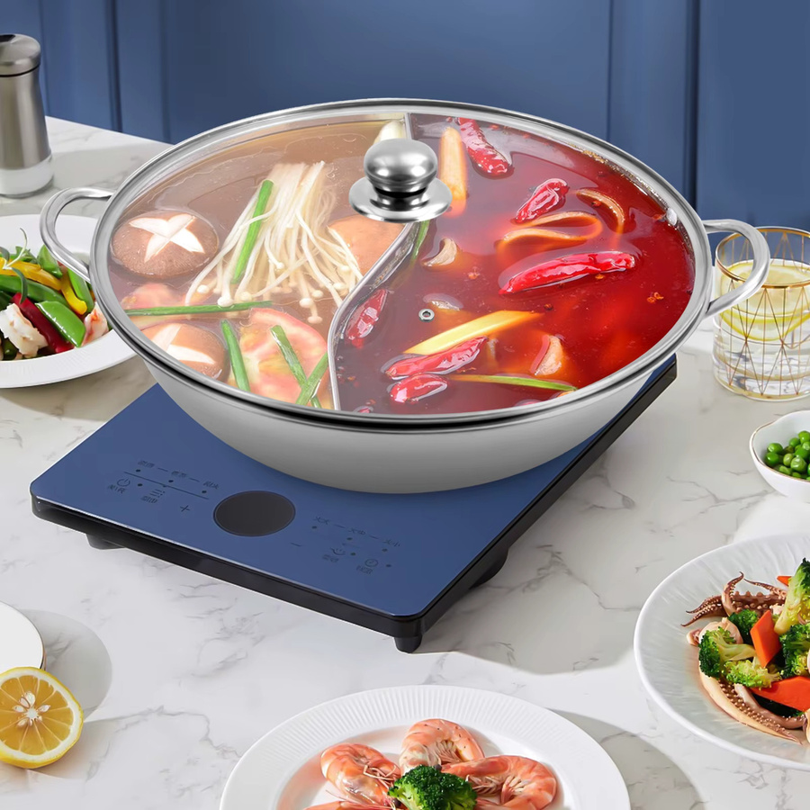 Bymaocar Hot Pot mit Trennwand aus 304 Edelstahl und Glasdeckel in Silber, Kochtopf-Set für Induktion, Gas und Backofen - Bild 3