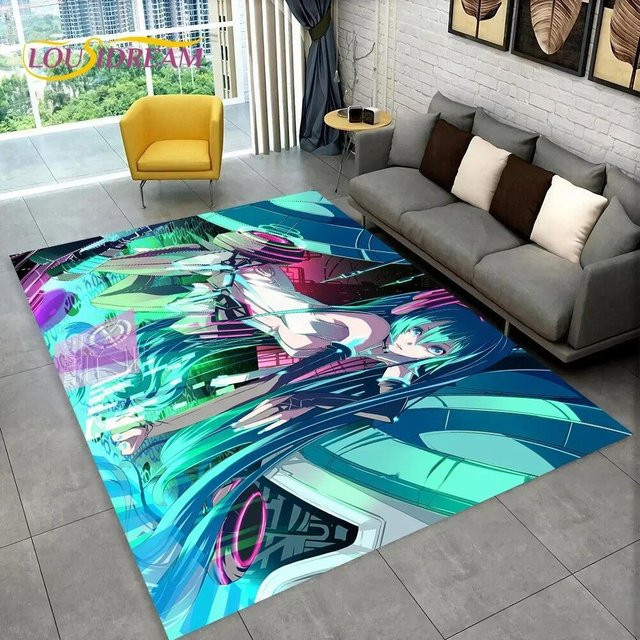 Living Need F Miku Teppich mit Japan Musik Zeichentrickmotiv, rutschfeste und waschbare Bodenmatte aus Polyester, Mehrfarbig, Breite: 60 cm, Länge: 90 cm - Bild 1