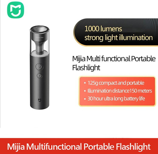 Mijia LED-Taschenlampe Schwarz, Tragbar und Wiederaufladbar mit 1000 Lumen und IP65 Wasserdichtigkeit für Notfälle und Outdoor-Einsätze - Bild 1