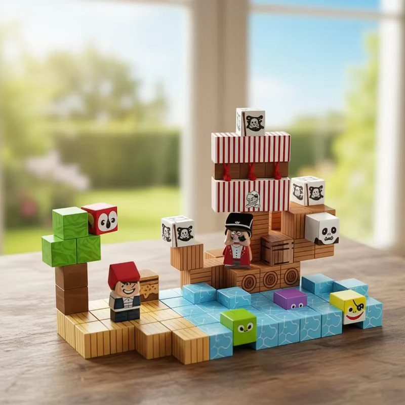 HUATEC Piratenschiff Magnetfliesen Set mit Montageset, 100 Stück, Mehrfarbig, STEM Lernspielzeug aus Kunststoff für Kinder ab 3 Jahren - Bild 4