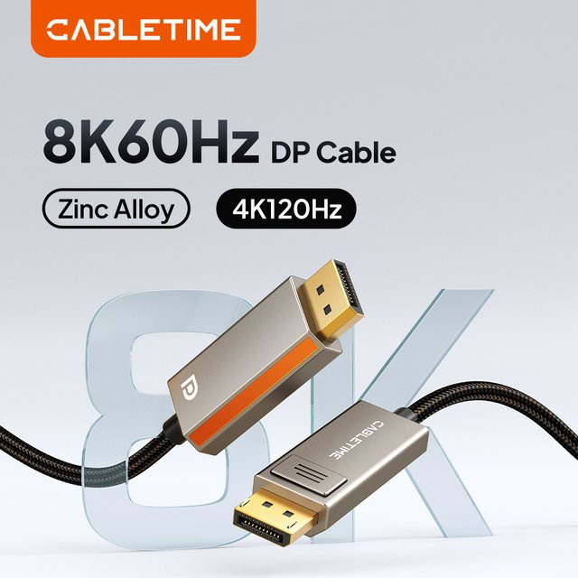 CABLETIME DisplayPort-Kabel DP 1.4 in Orange für PC, Laptop, TV und Computermonitor mit 8K/60Hz, 4K/120Hz und 32,4 Gbit/s High-Speed - Bild 1