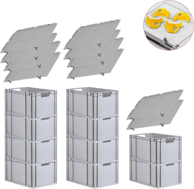 PROREGAL Spar Set mit 10x Eurobox Nextgen Economy in Gelb inklusive Auflagedeckeln und 4x Schiebeschnappverschlüssen, H x B x T: 32 x 40 x 60 cm, 65 Liter - Bild 1