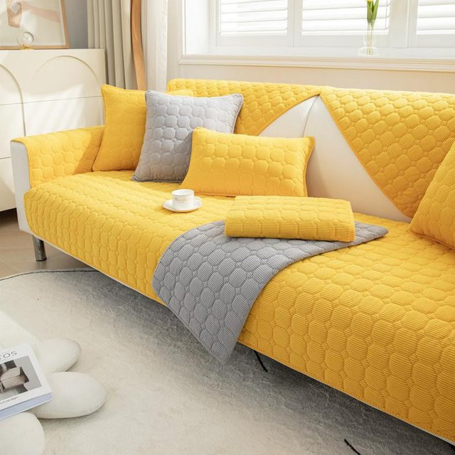 Moderner Cord-Sofabezug für Ecksofas und L-förmige Sofas mit floralem Muster, rutschfest und waschbar, Breite: 70 cm, Tiefe: 90 cm - Bild 1