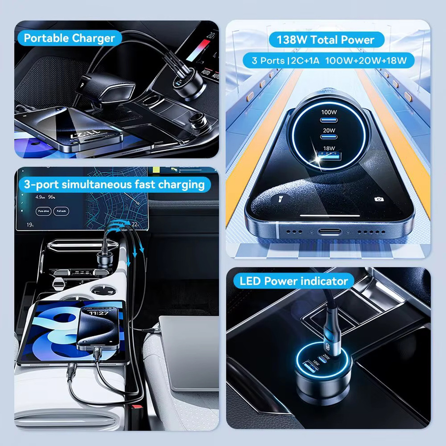 ASOMETECH 138W Autoladegerät mit GaN-Technologie, USB Typ C Schnellladegerät für Laptop und Smartphone, Schwarz - Bild 2