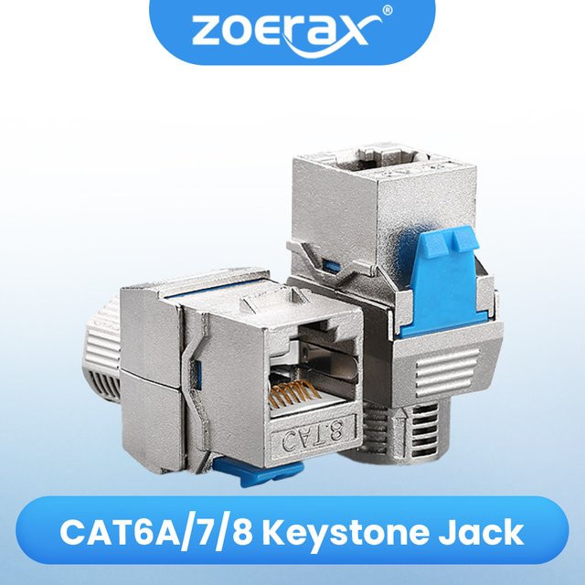ZoeRax 2 Stück RJ45 Keystone Jack Set Cat8 Cat7 Cat6A STP Ethernet LAN Module aus Zinklegierung in Silber mit 40 Gbit/s - Bild 1