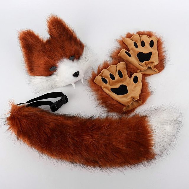 YIRAN Fuchs Wolf Maske und Schwanz Set, Zubehör, Mädchen, Braun - Bild 1
