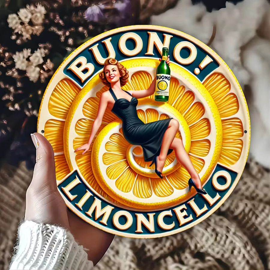 HELLOYOUNG Buono! Limoncello Metal Sign Rund Retro Wanddeko Mehrfarbig Durchmesser: 20 cm - Bild 3