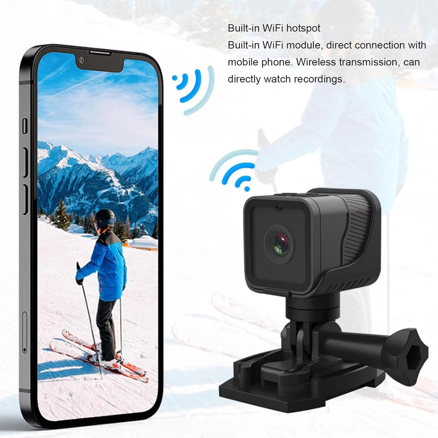 Tragbare 1080P HD Action-Cam mit WiFi und Hotspot, wasserdichte Sportkamera mit Anti-Shake-Funktion für Motorrad und Fahrrad, Schwarz - Bild 3