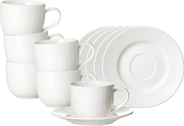 Ritzenhoff & Breker Kaffeetassen mit Untertassen Saphir aus Porzellan, Weiß, 6er Set, 220 ml - Bild 1