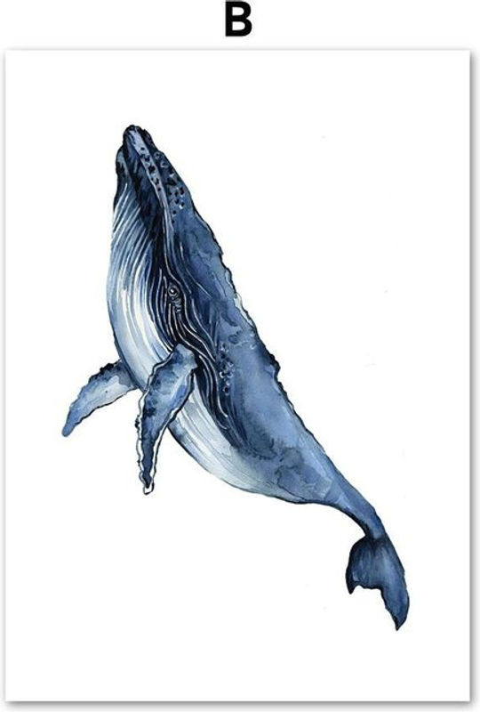 Edelweiss Art Poster Studio Leinwand Wandkunst Maritimes Ozean Motiv mit Wal Delphin Krabbe Fisch Oktopus Seepferdchen und Korallen in Blau, B: 50 cm, H: 70 cm, Rahmenlos - Bild 1