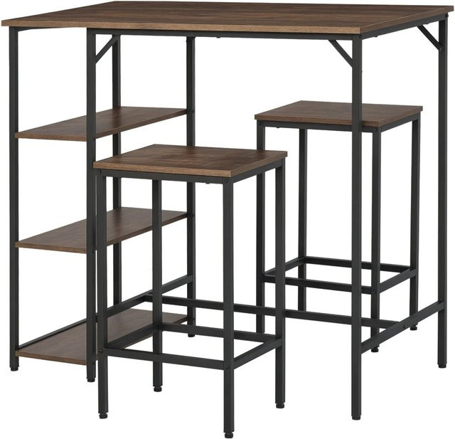 HOMCOM Bartisch-Set mit 2 Barhockern in Braun und Schwarz, moderner Stehtisch aus Holz und Metall, B/T/H: 109 x 60 x 100 cm - Bild 1