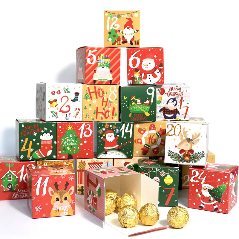 iSRCRAFT DIY Adventskalender Leckerli Boxen aus Kraftpapier im Vintage-Design, 24 Stück, Mehrfarbig - Bild 2