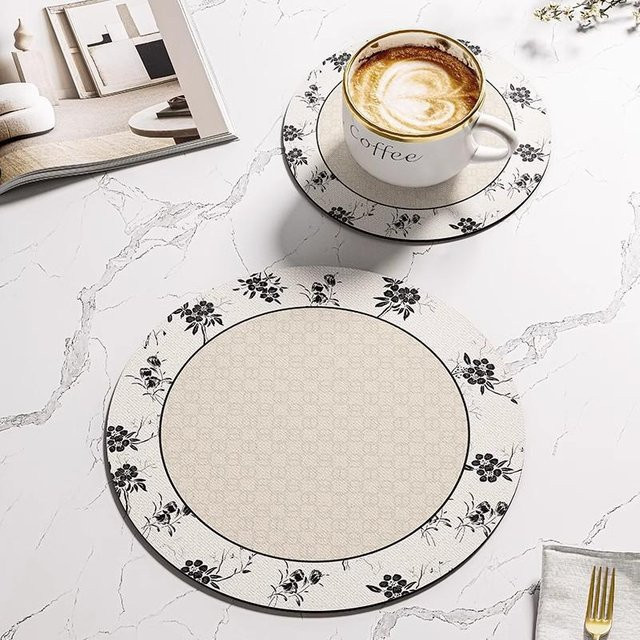 Yiran Furniture Runder Untersetzer in Beige, Saugfähige Isoliermatte im Retro-Stil, Durchmesser: 15 cm - Bild 1