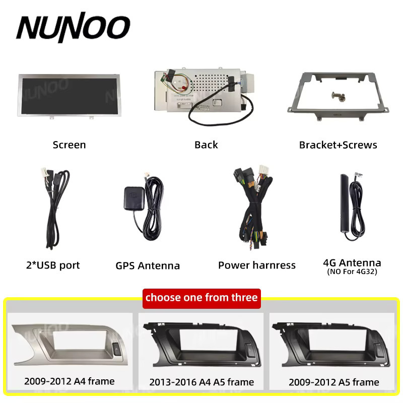 Nunoo Android 14 Auto-Multimedia-Player für Audi A4 B8 und A5 mit drahtlosem CarPlay, GPS, Navi und DSP in Schwarz - Bild 2