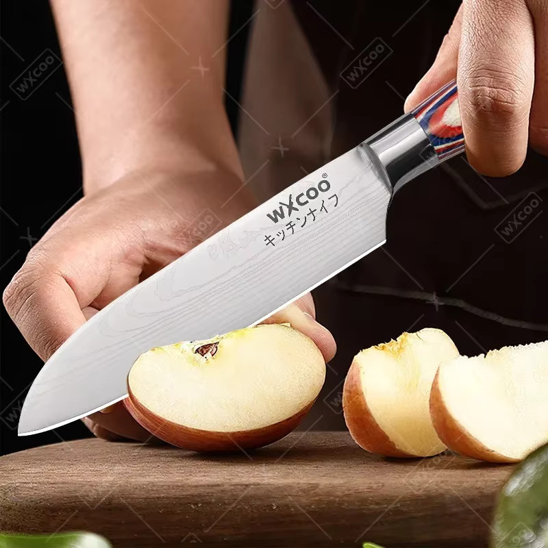 WXCOO Santoku Damaskus Küchenmesser mit Laser-Design in Multicolour inklusive Geschenkbox - Bild 3