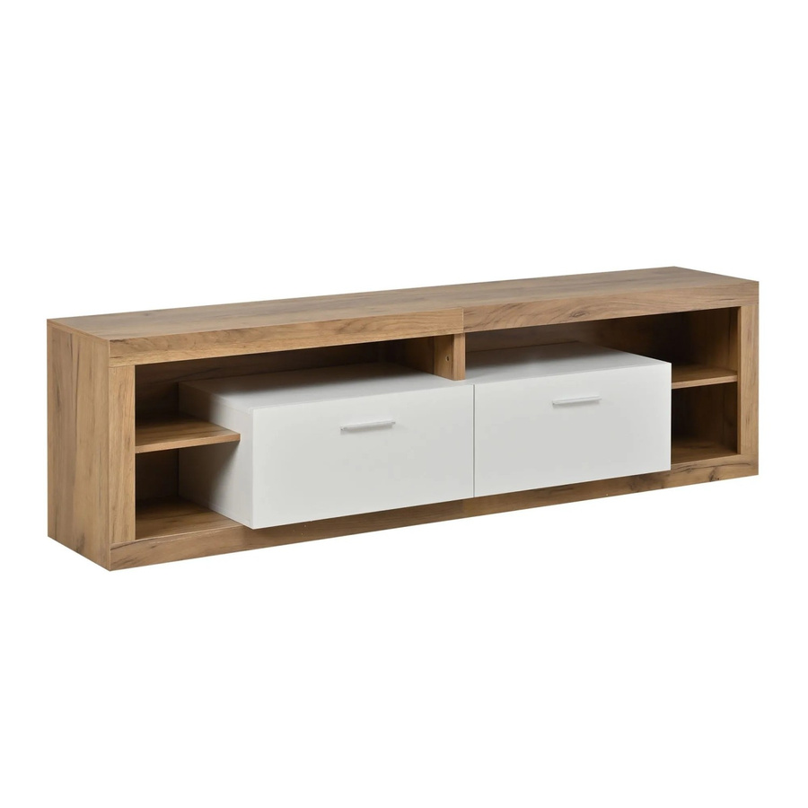 Merax TV-Schrank modern mit integrierter LED-Beleuchtung und Schubladen in Weiß und Beige, B/T/H: 180 x 35,5 x 50 cm - Bild 2
