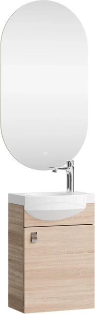 Planetmöbel Badmöbel Set in Sonoma Eiche mit Keramikwaschbecken und Spiegelschrank, Breite: 40 cm - Bild 1