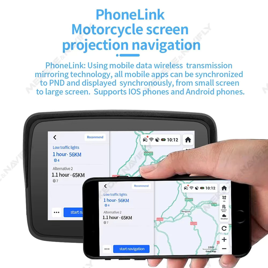 STRONGNAVI Motorrad GPS Navigation 5 Zoll mit Sonnenschirm, IPX7 Wasserdicht, Drahtloses CarPlay und Android Auto, Bluetooth und WiFi, Schwarz - Bild 5