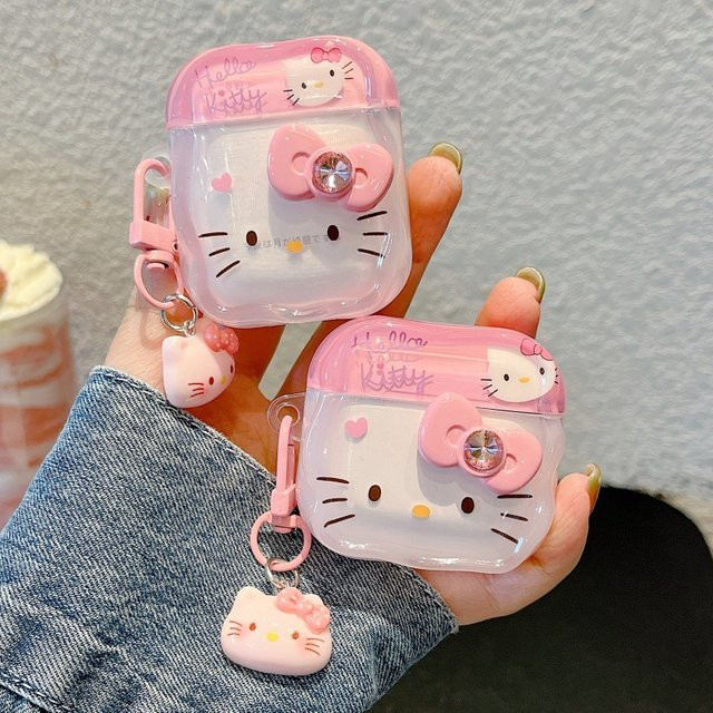 Rosa Kätzchen Kopfhörer-Schutzhülle für Apple AirPods Pro 1 2 3 und 4 inklusive Schlüsselanhänger - Bild 1