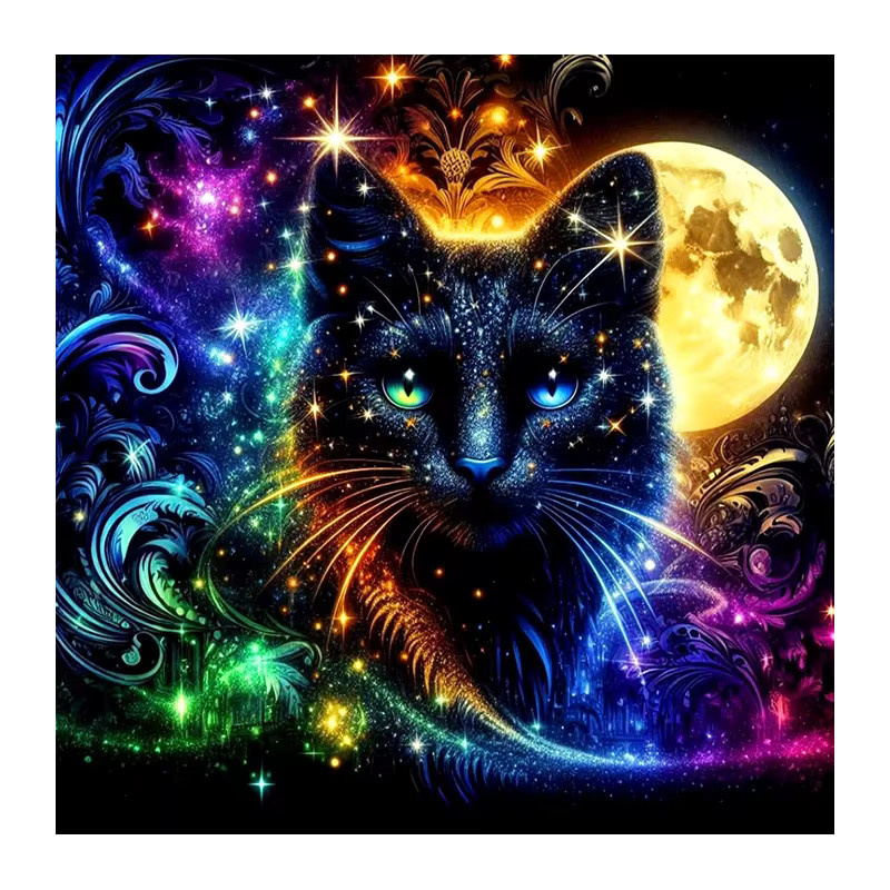 Huacan Volldiamantgemälde Schwarze Katze und Mond Diamantmosaik Tierlandschaft in Schwarz und Multicolour B/H/T: 20 x 20 x 20 cm - Bild 4