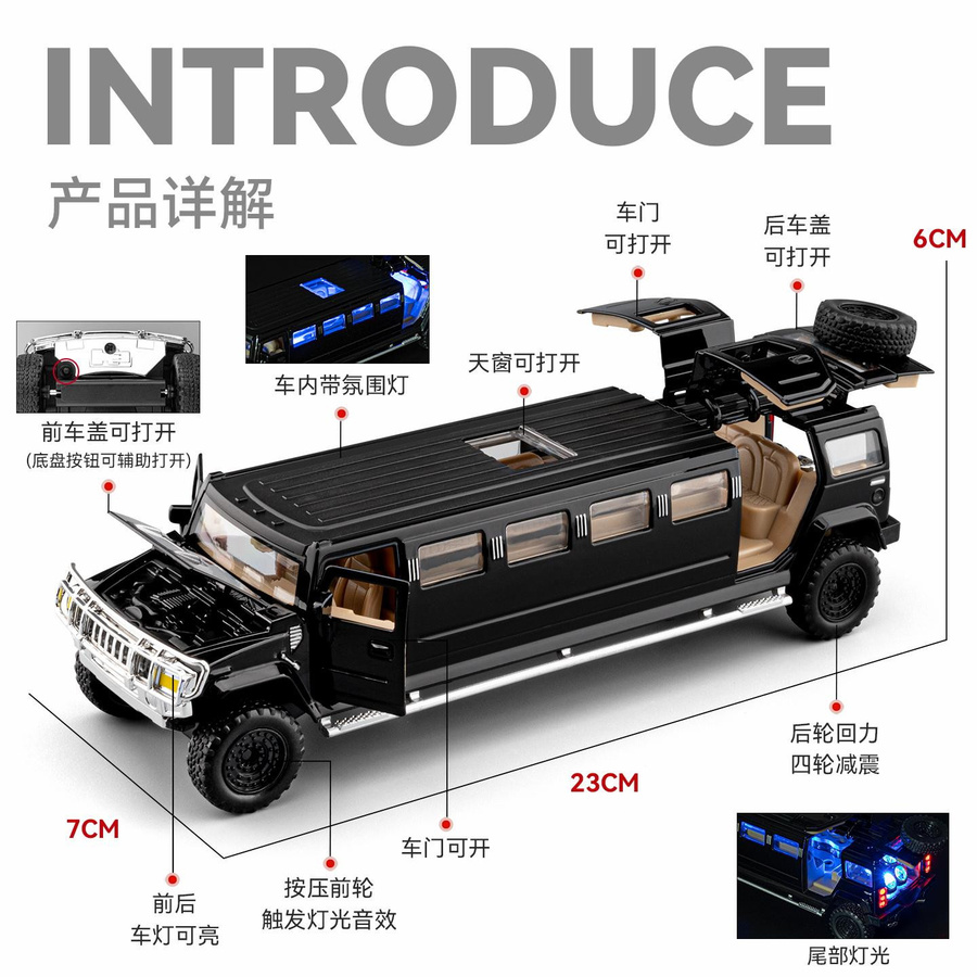 Activating Toys Hummer H2 Deluxe, Modellauto, 1:32, Metall, schwarz, ab 14 Jahren - Bild 2