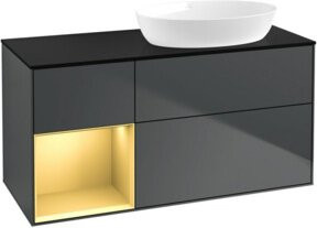 V&B Waschtischunterschrank Finion mit Wandbeleuchtung, Breite: 120 cm, Tiefe: 50,1 cm, Höhe: 50,1 cm, lackiert, matt blau - Bild 1