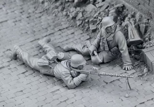 BAANFU Maschinengewehr-Soldaten-Set, 2-teiliges Set, 1/35 Maßstab, Kunststoff, Grau - Bild 1