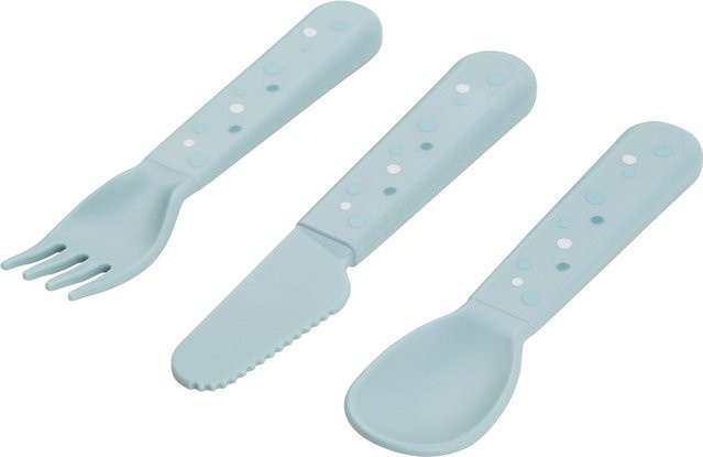 Done by Deer 3-tlg. Besteck-Set Foodie Happy Dots in Blau für Babys mit rutschfestem Griff - Bild 1