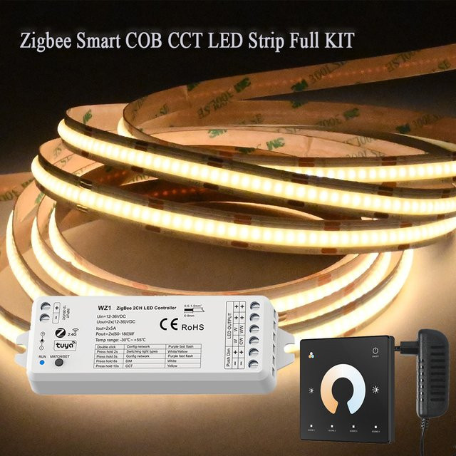 CENFAYA Zigbee Smart COB CCT LED Streifen Full Kit in Weiß mit dimmbarer Steuerung via APP, RF Touch Panel Fernbedienung und Kompatibilität für Alexa und Google Assistant - Bild 1