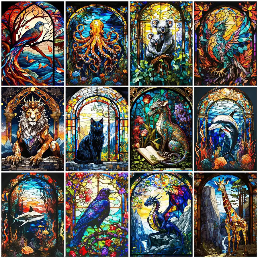 Ever shine Diamant Mosaik Set mit Tier-Motiven Katze Löwe und Drache in Multicolor, Full Round Malerei Kit für Wanddekoration, Breite: 20,0 cm, Höhe: 30,0 cm - Bild 3