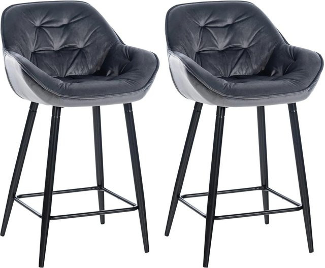 DELUKE 2er Set Barhocker KUTOR aus Samt in Dunkelgrau mit Lehne, B/T/H: 54 x 57,5 x 93,5 cm - Bild 1