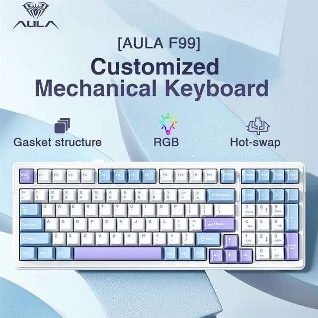 Aula F99 Gaming Mechanische Tastatur mit RGB, Hot Swap und PBT-Keycaps, Drei-Modus-Verbindung (2.4G, Bluetooth, Kabel), Multicolour - Bild 1