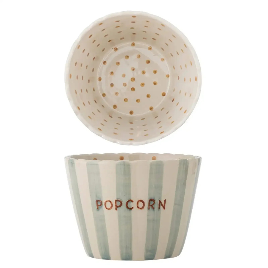 Bloomingville Popcorn-Schale aus Steingut gestreift, Farben: Blau, Orange, Beige, Multicolour, Durchmesser: 17,5 cm - Bild 1
