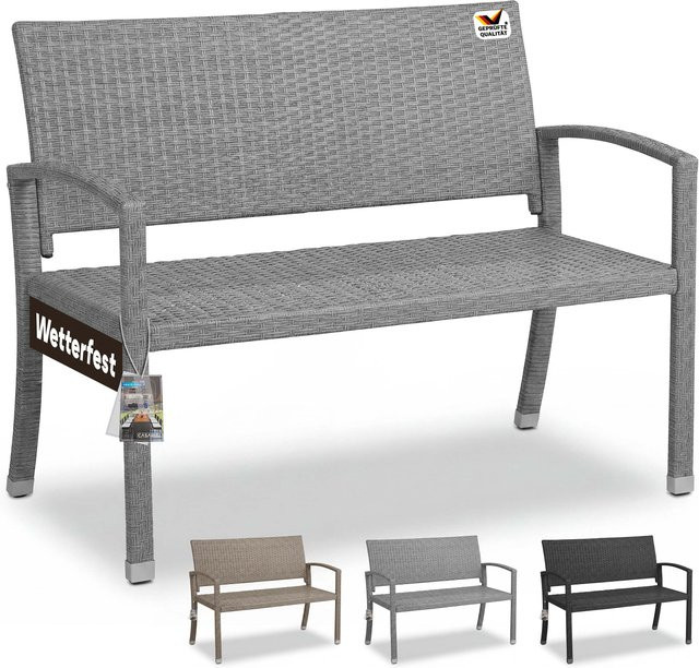 CASARIA Gartenbank aus Polyrattan in Grau mit Armlehnen und modernem Design, B/T/H: 122 x 58 x 87 cm - Bild 1