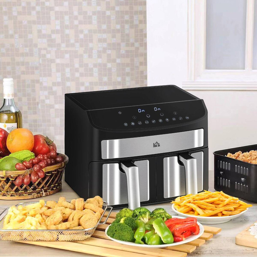 HOMCOM Heißluftfritteuse Dual Zone in Schwarz mit 8 l Fassungsvermögen, B/H/T: 36,3 x 38,8 x 31,1 cm - Bild 3