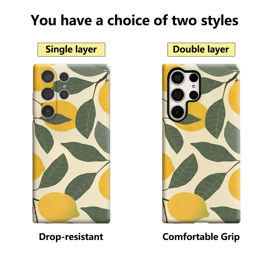 Handyhülle mit Zitronenzweig und Obst Motiv für Samsung Galaxy S25 Ultra, S24 und S23 Ultra Plus, glänzende doppellagige Rückseite, Multicolor - Bild 2