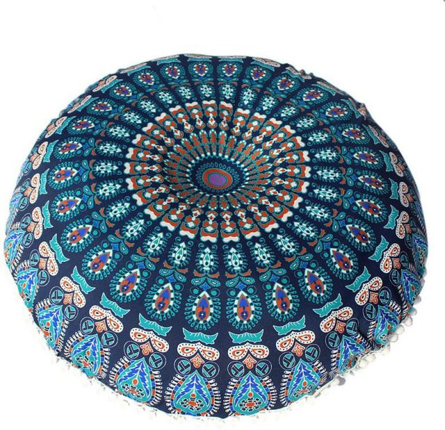 Runder Kissenbezug mit Mandala-Muster von Yiran Furniture im Bohemian-Stil, Mehrfarbig, Durchmesser: 43 cm - Bild 1