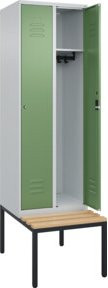 C+P Spind Classic PLUS Garderobenschrank mit Sitzbank, 2 Abteile, Zylinderschloss, 3 Garderobenhaken, B/T/H: 212,0 x 60,0 x 81,5 cm - Bild 1
