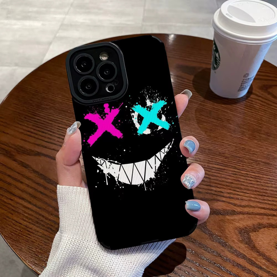 INS Devil Smiling Silikon-Handyhülle für iPhone 11 bis 17 Pro Max Plus, stoßfestes weiches Leder, Farbe: Schwarz - Bild 2