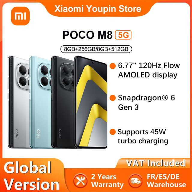 Xiaomi POCO M8 5G Smartphone in Schwarz mit 6,77 Zoll Display, Snapdragon 6 Gen 3 Plattform, 50MP Hauptkamera, NFC und IP66 Schutz - Bild 1