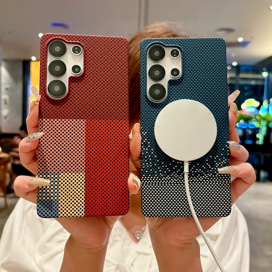 Magnetische Rahmenlose Schutzhülle aus Kohlefaser-Kevlar und Hartplastik für Samsung S26 S25 S24 S23 FE S22 Ultra Plus mit MagSafe Kompatibilität in Blau Multicolour - Bild 1